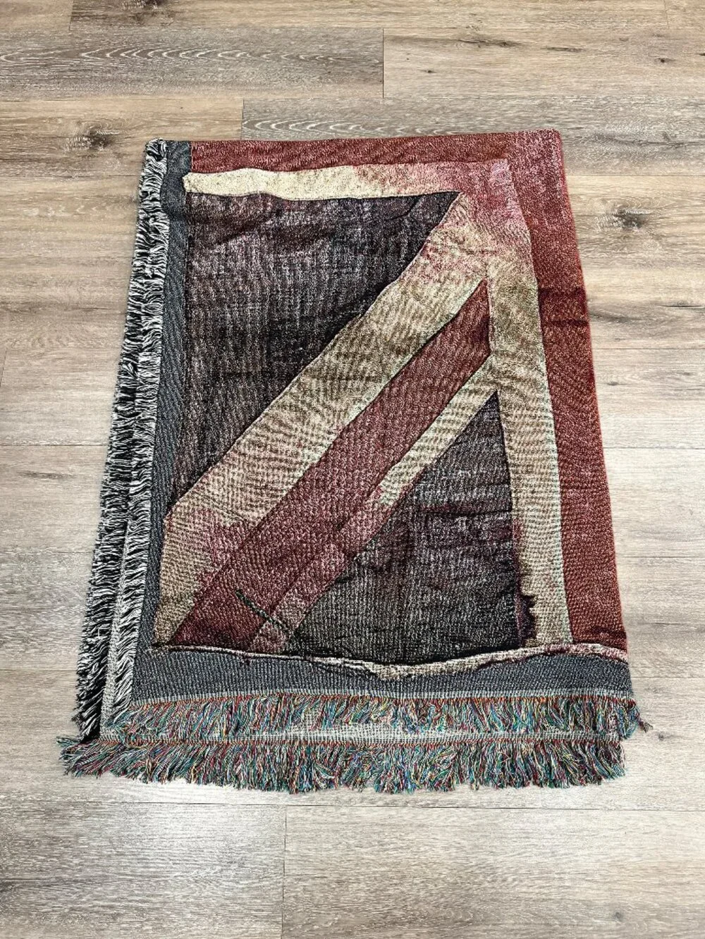 Union Jack Red & Gray Fringed Throw Blanket